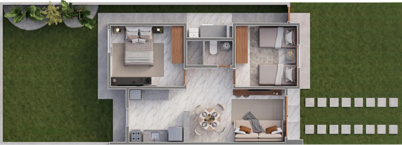 Planta baixa da casa tipo 56 metros quadrados